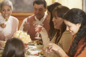 Hispanic family eating at the dinner table